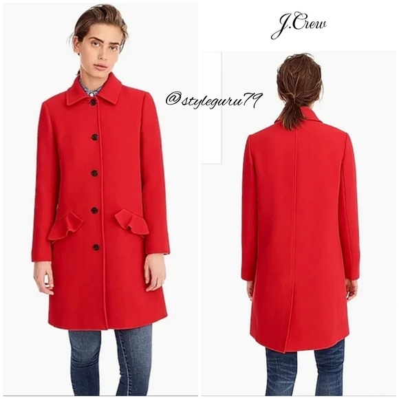 NWT, J. CREW, Italian Double Cloth Wool Topcoat in Bright Cerise/Red - Picture 3 of 4